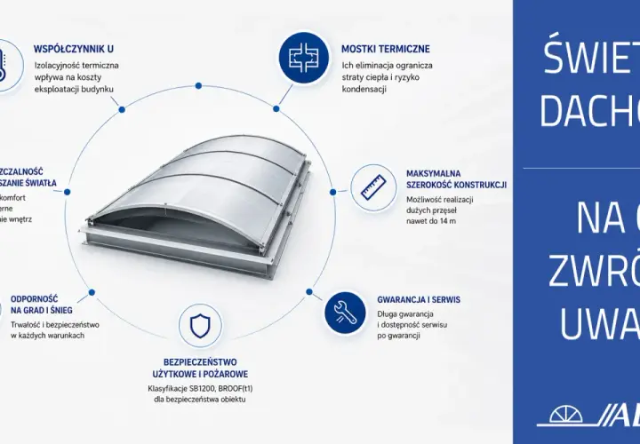 Nowoczesny świetlik dachowy z aluminium. Zapewnia komfort, bezpieczeństwo i energooszczędność.