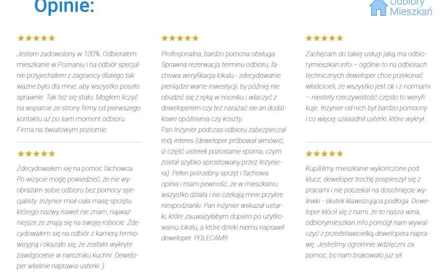 Zestawienie firm - odbiory techniczne mieszkań Warszawa